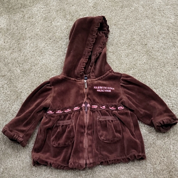 Kenneth Cole Reaction Baby Girl Velour Jacket with Hoodie, Size 12M - Picture 1 of 3